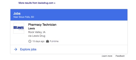Structured data result for a Lewis Drug job posting