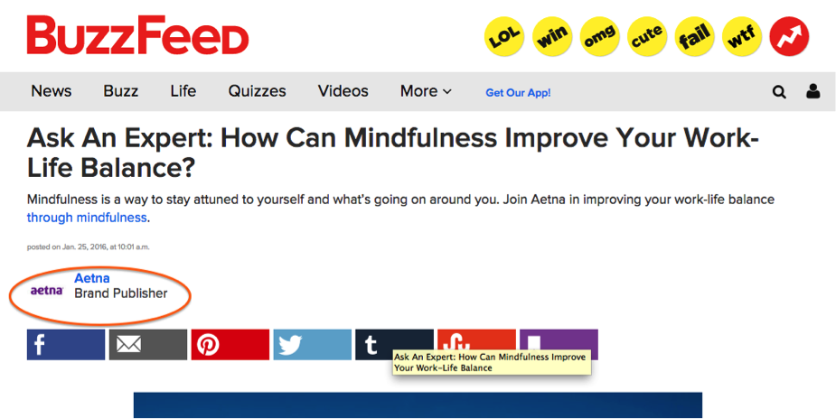 Sample of sponsored content on BuzzFeed