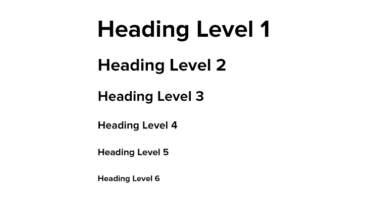 Headings one through six visual discriptor