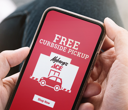 Image of a mobile phone displaying curbside pickup for Nyberg's Ace
