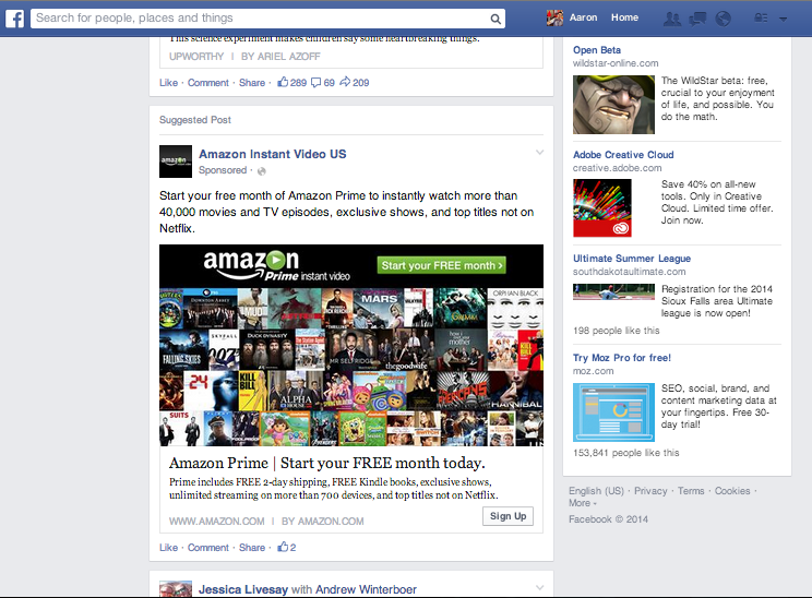 Amazon's ad on Facebook