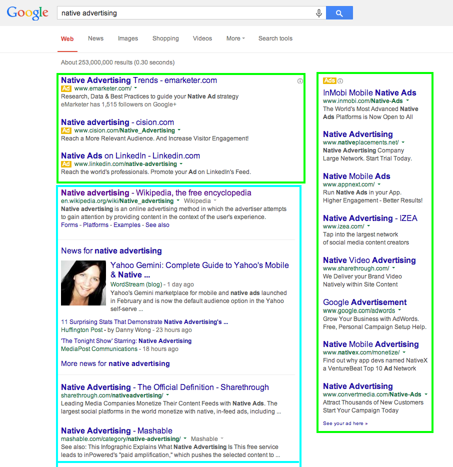 Native advertising example on Google search.