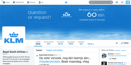 KLM's Twitter page