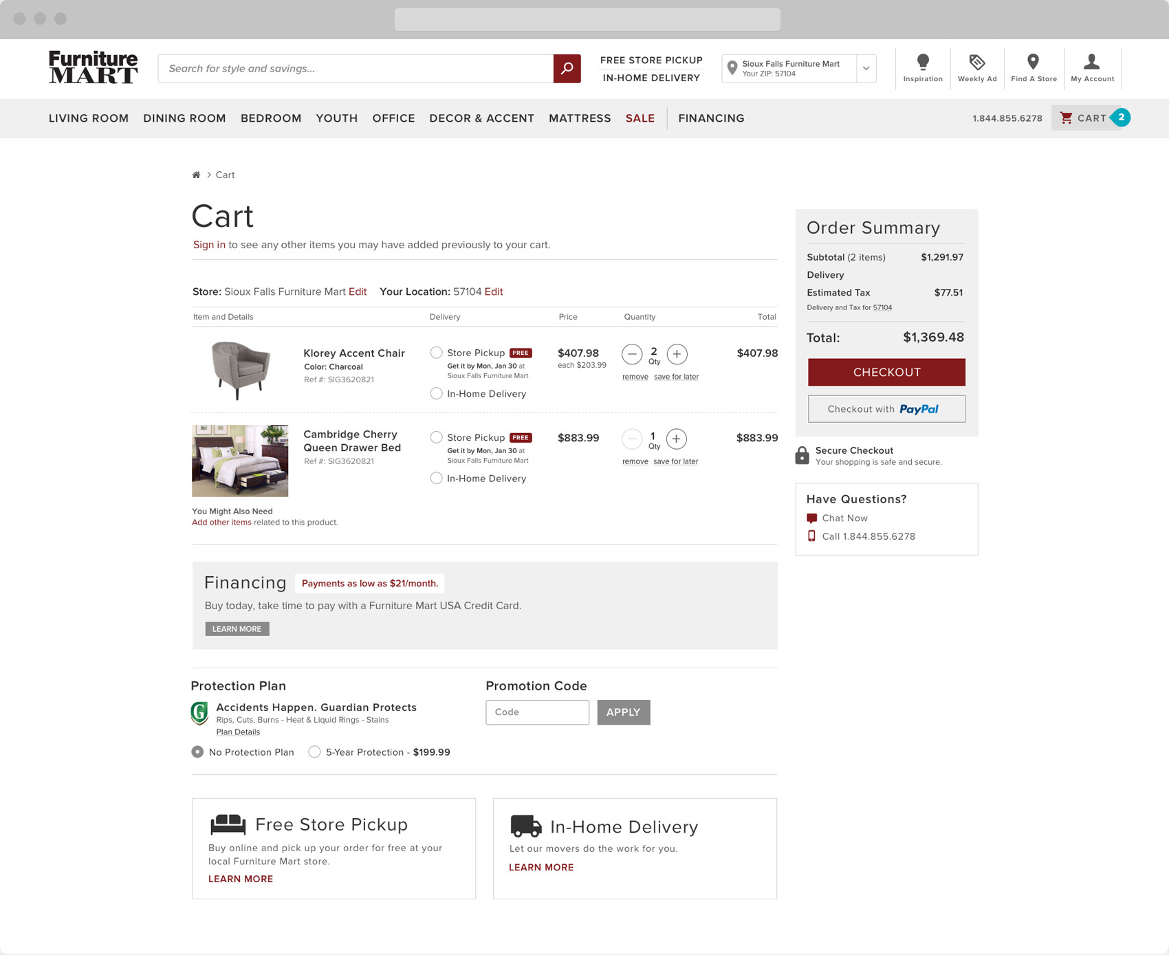 Furniture Mart Cart Page