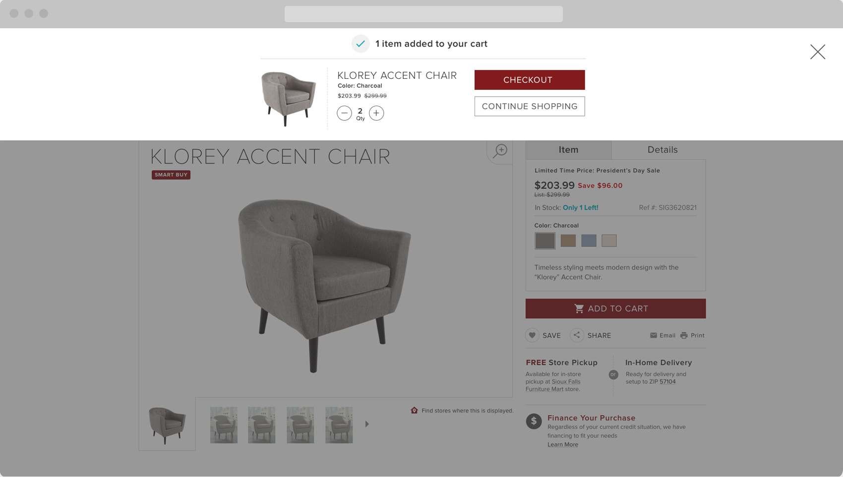 Furniture Mart Add Product to Cart Functionality