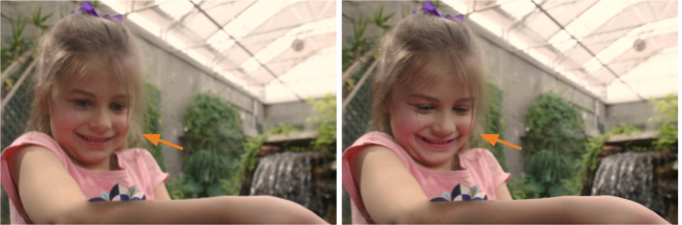 Before and after replacing the girl's facial expression