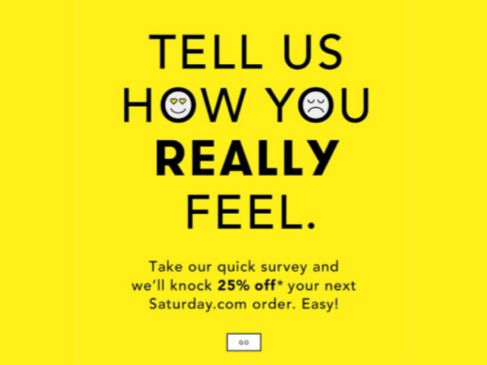 Sample email survey from Kate Spade Saturday