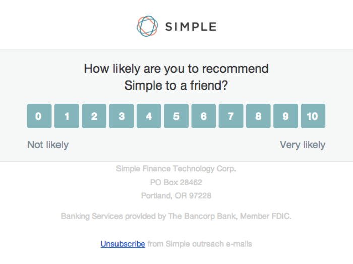 Sample email survey from Simple.